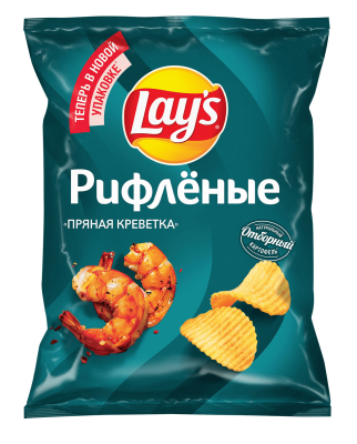 Лейз Чипсы 105г рифленые Пряная креветка ДСП