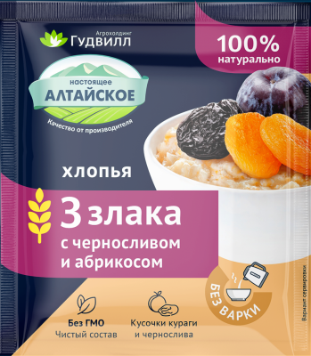 Гудвилл Хлопья 3 злака 35г с черносливом и абрикосом