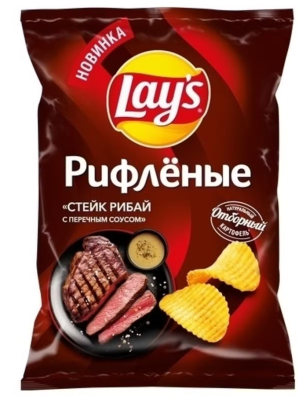 Лейз Чипсы 140г рифленые Стейк Рибай с перечным соусом  ДСП