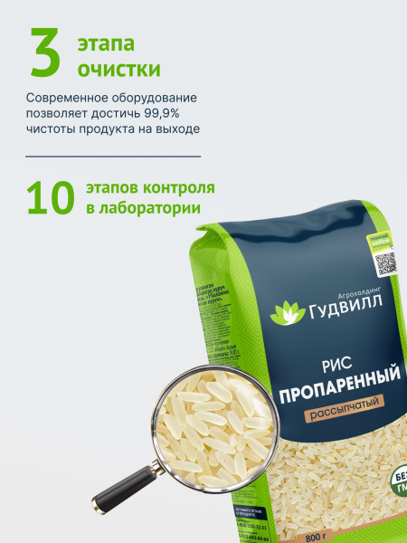 Гудвилл Крупа 800г Рис пропаренный рассыпчатый