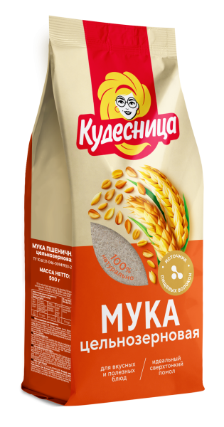 Кудесница Мука 500г пшеничная цельнозерновая